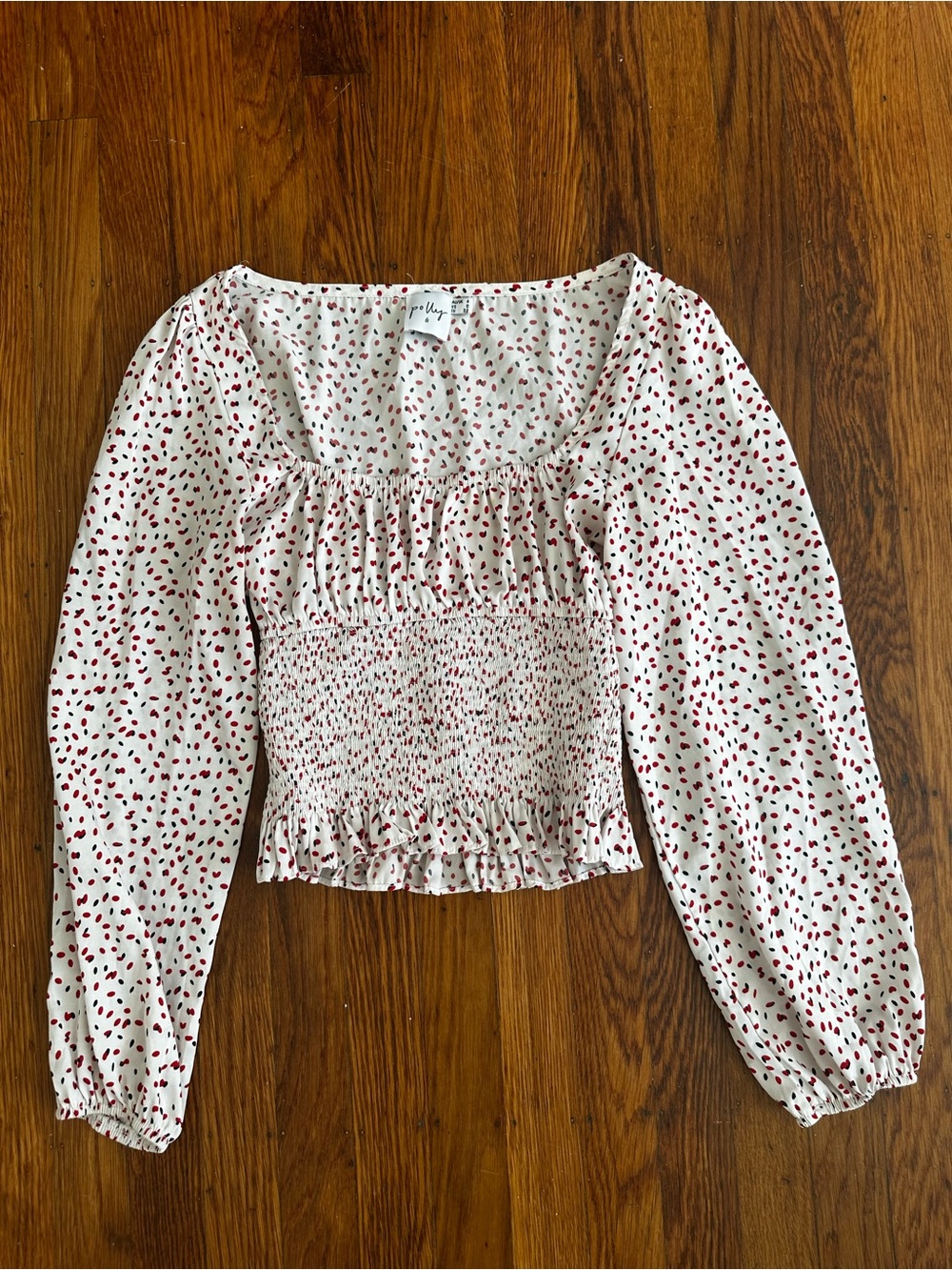 Princess Polly White Top with Red and Black Spot Print